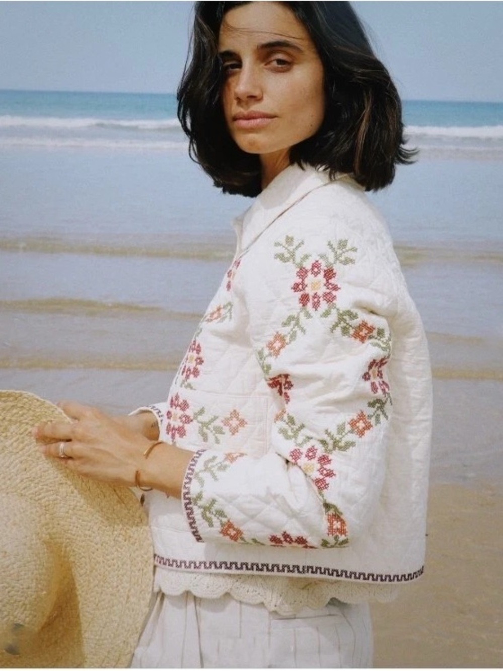 Christian lacroix Embroidered Quilted Cream Jacket with Floral Detail - Picture 3 of 7